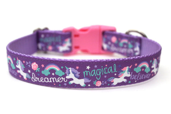 Unicorn Dog Collar 1" Rainbow Dog Collar Pink Dog Collar SIZE LARGE